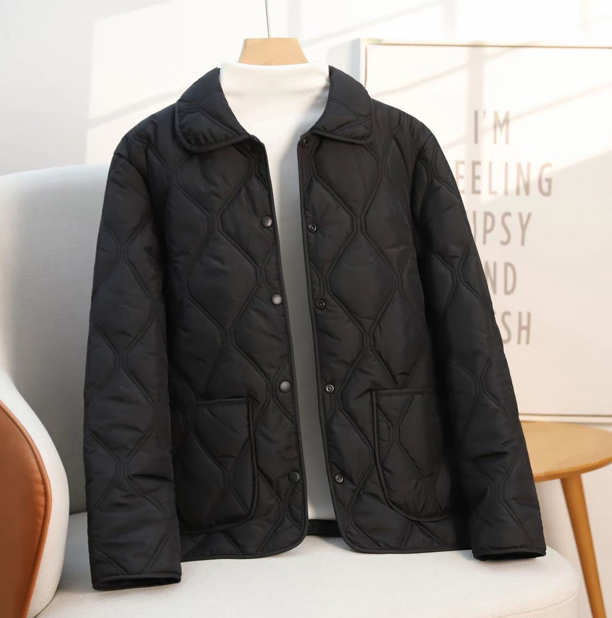 Women’s Cotton Quilted Jacket with a Relaxed Fit – Casual Short Lapel Coat
