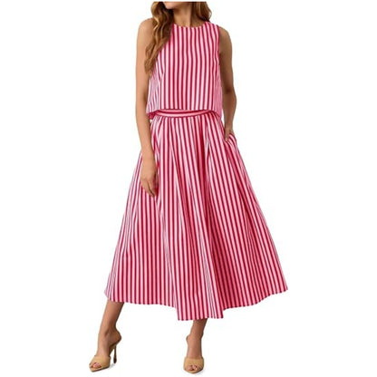 Ensemble Débardeur à Rayures pour Femme – Tenue Deux Pièces Décontractée et Tendance