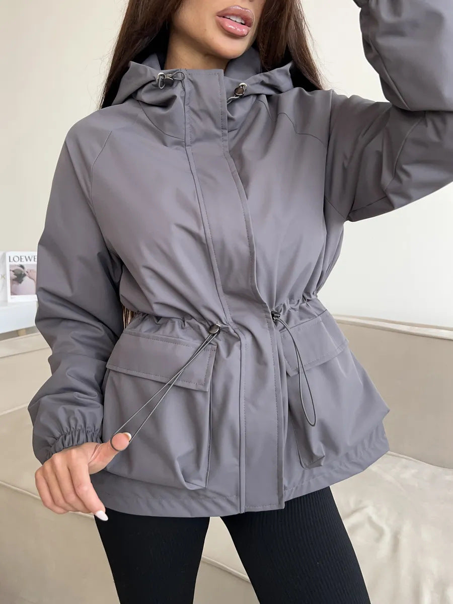 Lightweight women's hooded jacket with drawstring - Practical and casual