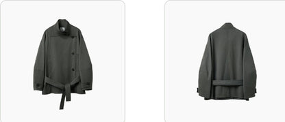 Women's Double-Breasted Stand-Collar Jacket – Elegant Fitted Style for Petite Sizes