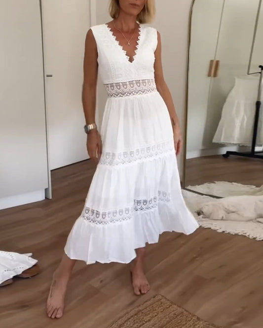 Robe longue Stella en dentelle blanche bohème chic