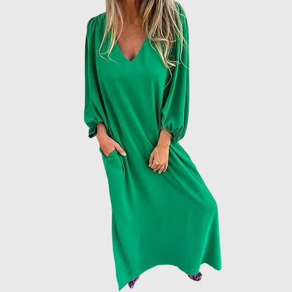 Robe Midi Bohème Col V avec Poches – Confort Décontracté