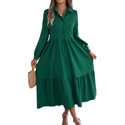Robe Chemise à Volants Femme – Coupe Relaxed, Manches Longues Midi Élégante