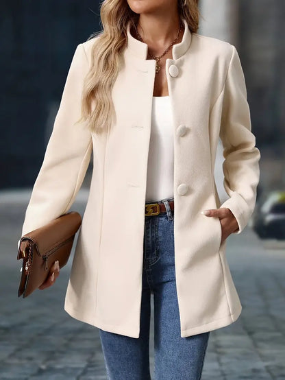 Manteau d’Hiver Mi-Long Élégant pour Femme – Manteau à Col Montant Boutonné