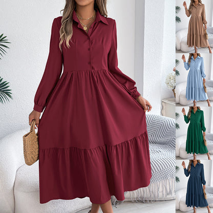 Robe Chemise à Volants Femme – Coupe Relaxed, Manches Longues Midi Élégante