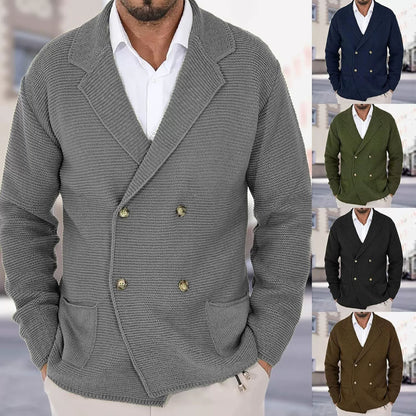 Cardigan Homme à Col Revers – Pull Fitté à Boutonnage Double en Maille Légère