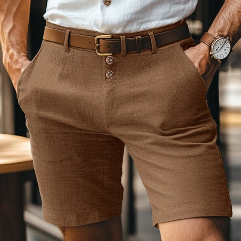 Short homme en lin boutonné – Pantalon court léger respirant uni idéal pour l'été