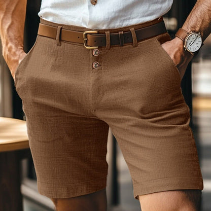 Short homme en lin boutonné – Pantalon court léger respirant uni idéal pour l'été