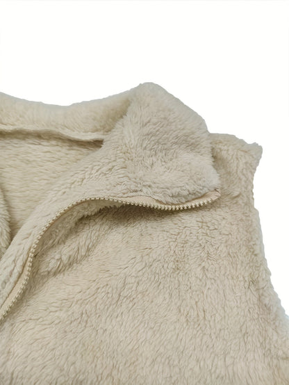 Gilet en Fourrure Douce pour Femme – Veste Élégante à Manches Courtes et Fermeture Éclair