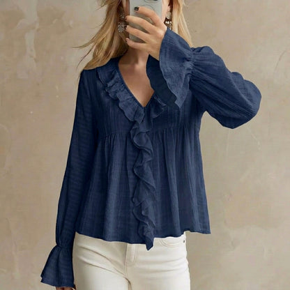 Women's ruffled flared-sleeve blouse - Soft and feminine