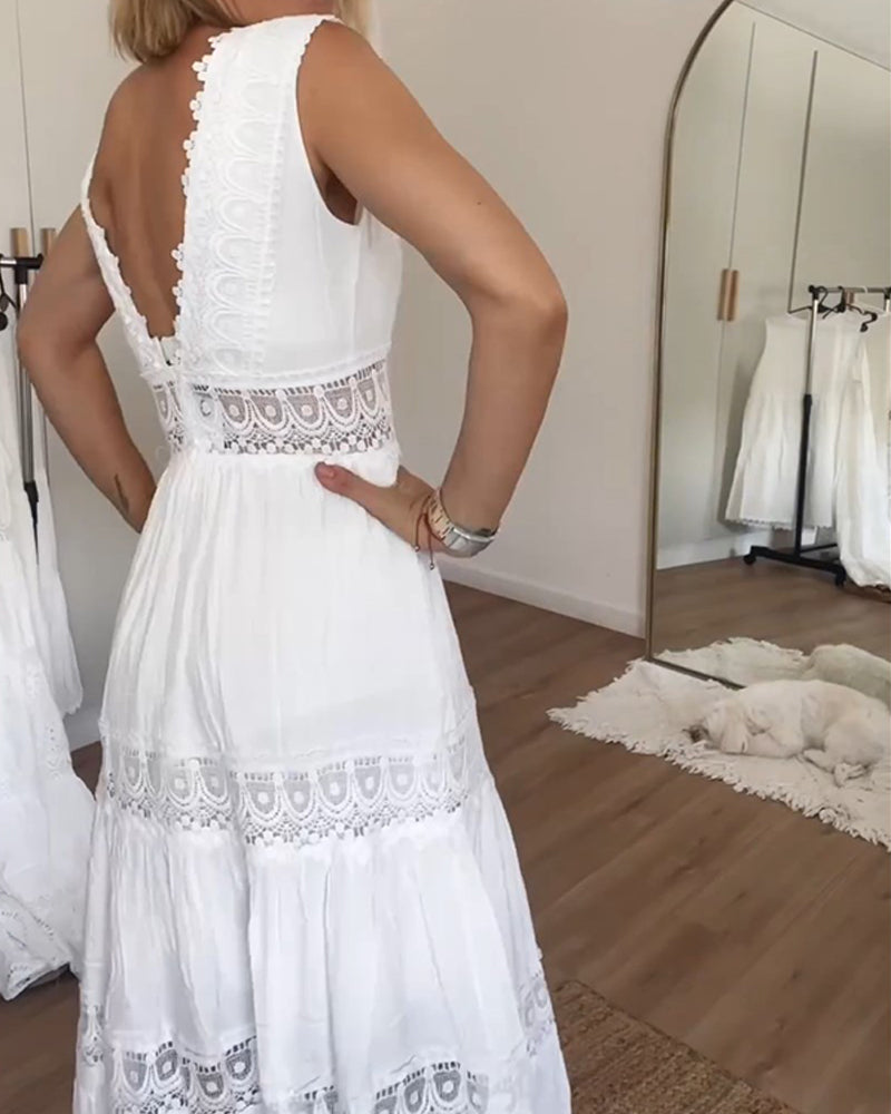 Robe longue Stella en dentelle blanche bohème chic