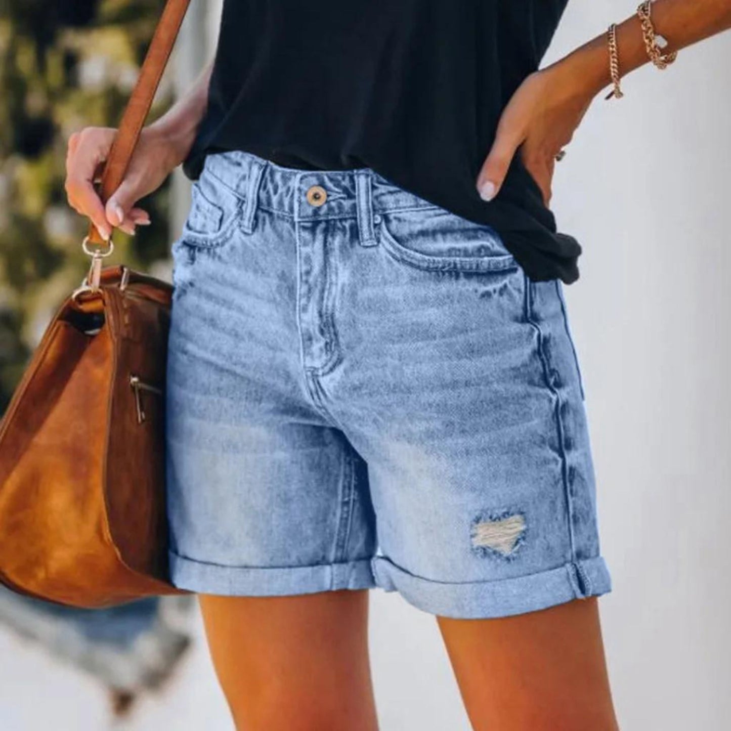 Short en jean taille haute décontracté – Look estival incontournable