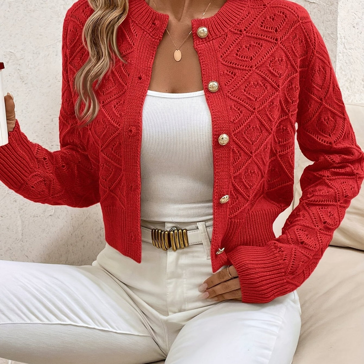 Cardigan femme boutonne ajoure - Elegant et leger