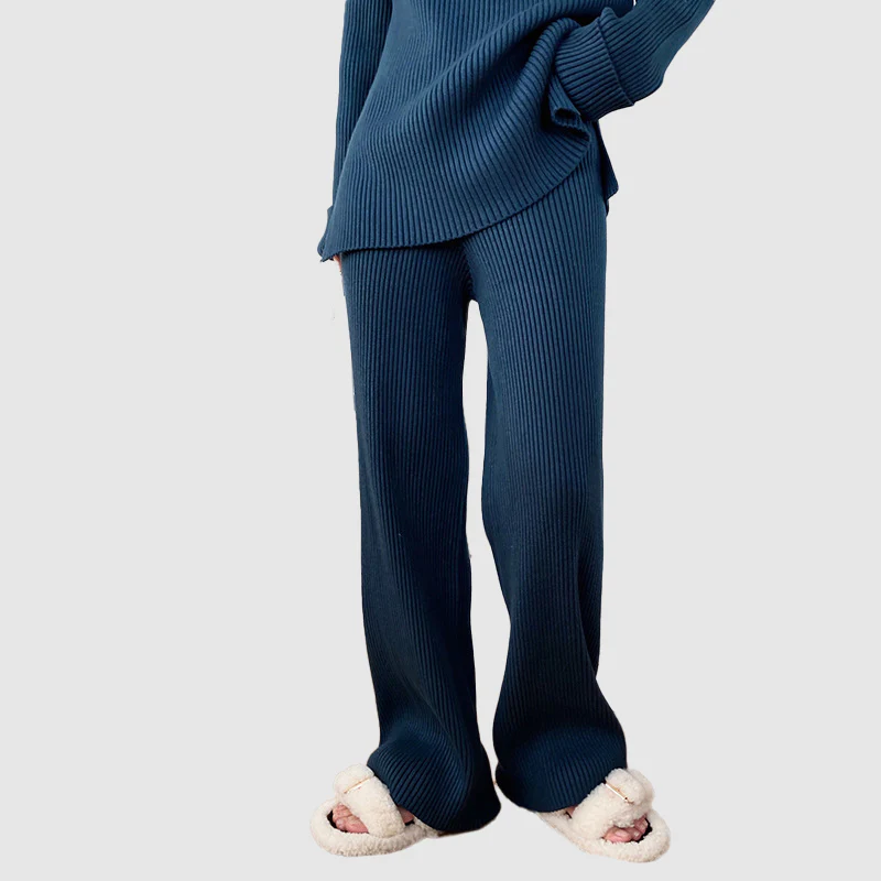 Ensemble Deux-Pièces en Maille Côtelée pour Femme – Pull Confortable & Pantalon Large