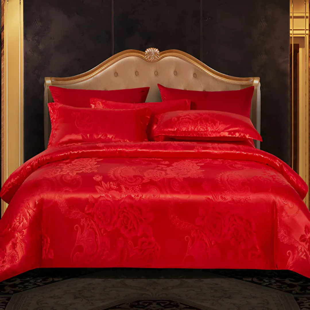 Parure de lit satin de luxe – Housse de couette élégante avec motif jacquard