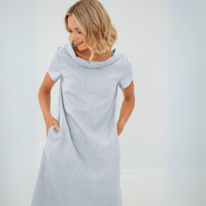 Robe douce en lin femme avec poches – Robe d’été fluide et décontractée