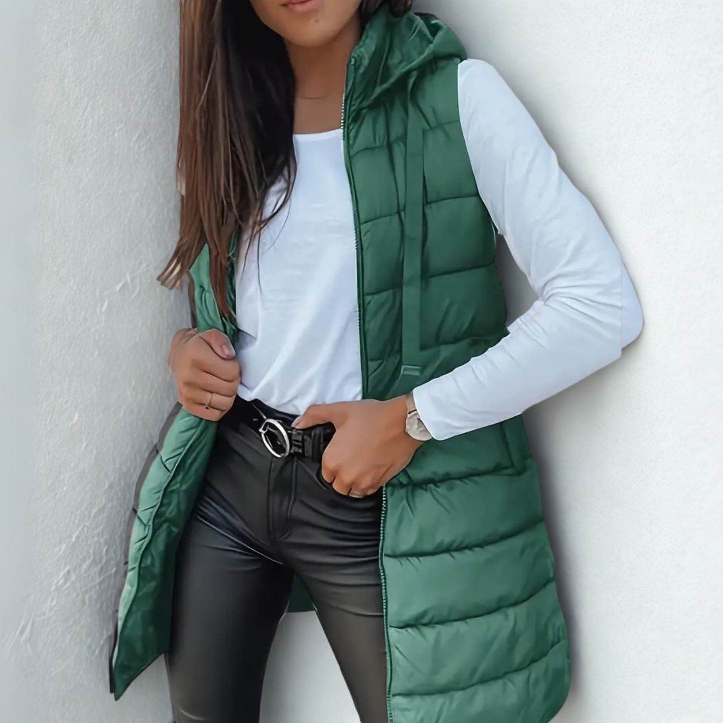 Doudoune longue sans manches femme – Gilet matelassé à capuche léger et chaud