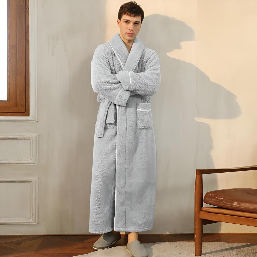 Peignoir de Confort Sherpa Unisexe – Robe de Chambre Douce en Molleton Chaud avec Ceinture et Poches, Vêtement d’Hiver Douillet pour Hommes et Femmes