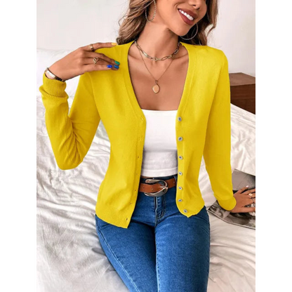 Gilet élégant à col V ajusté pour femme – Tricots boutonné