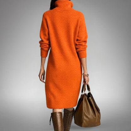 Robe Midi Tricotée Col Montant Détendue Femme – Robe Pull avec Poches