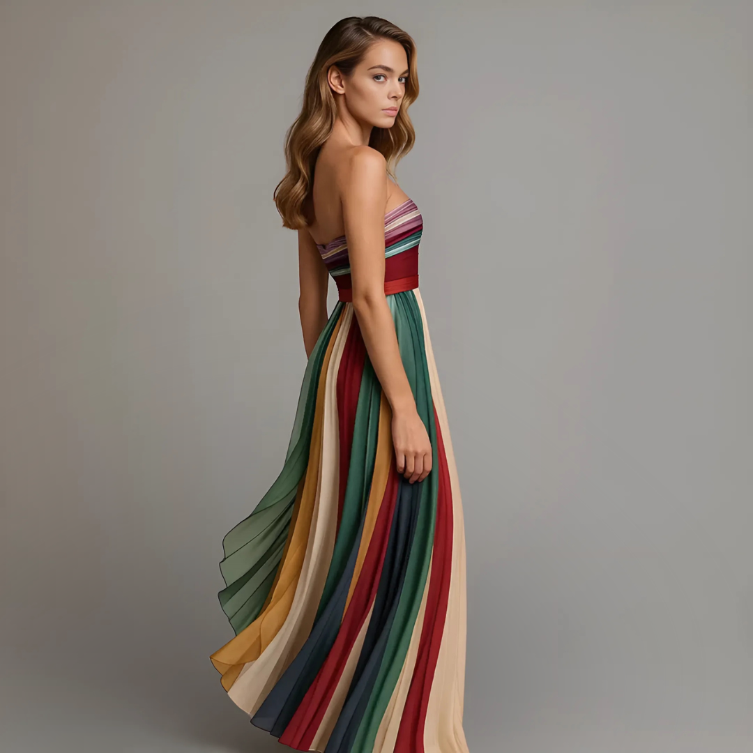 Robe longue femme bustier plissée – Robe maxi élégante sans bretelles pour soirée et mariage