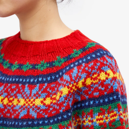 Pull vintage Fair Isle rouge pour femme – Maille épaisse confortable