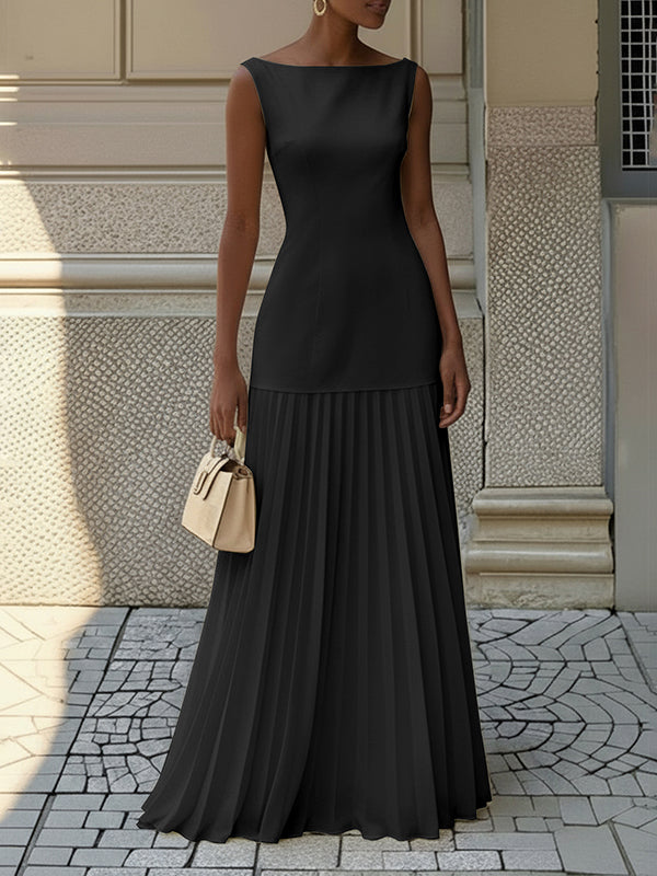 Robe Longue de Soirée en Gaze pour Femme – Col Bateau Élégant