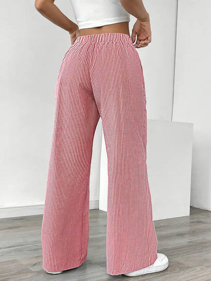 Pantalon large décontracté à rayures pour femme, élégant et décontracté – Pantalon d'été léger et respirant avec poches