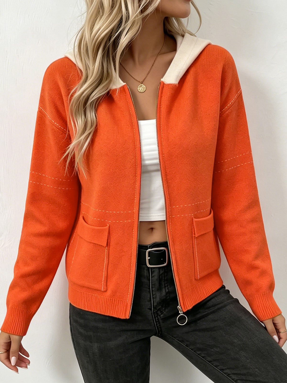 Women's hooded zip-up cardigan - Soft and sporty
