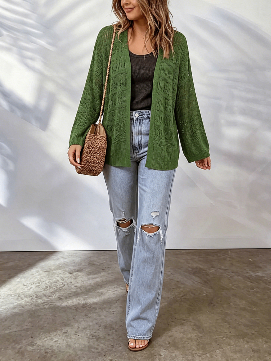 Cardigan femme ajoure en maille legere