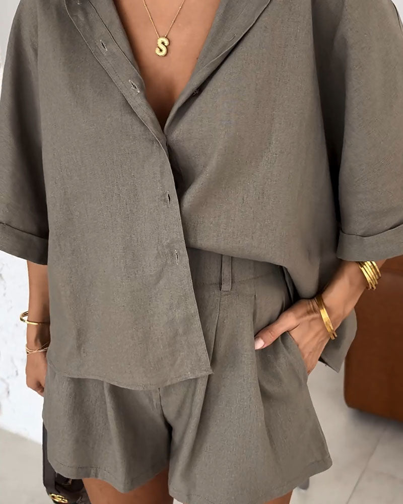 Ensemble décontracté deux pièces pour femme – chemise manches courtes et short, léger, respirant, coupe décontractée pour vacances