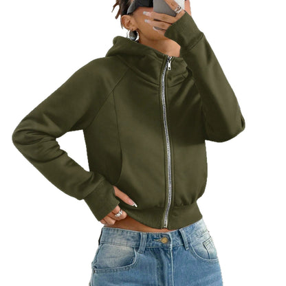 Sweat court femme a capuche uni - Decontracte et confortable