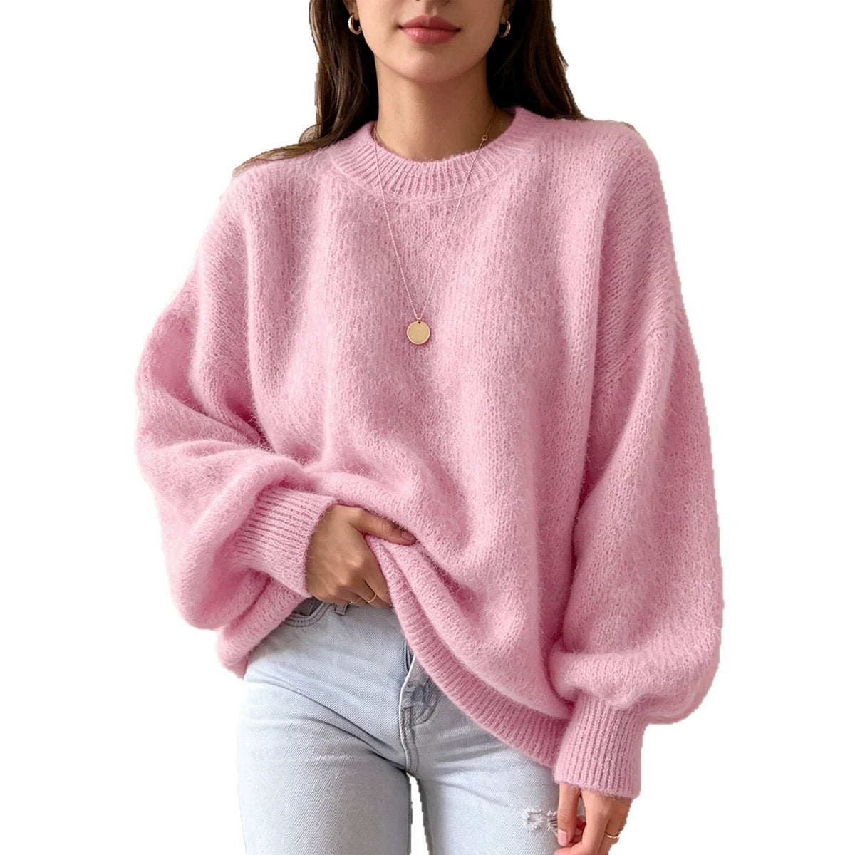 Loose-fitting women's crew-neck sweater - Soft and comfortable