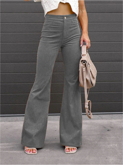 Pantalon Évasé en Velours Côtelé Rétro pour Femme – Confort Quotidien