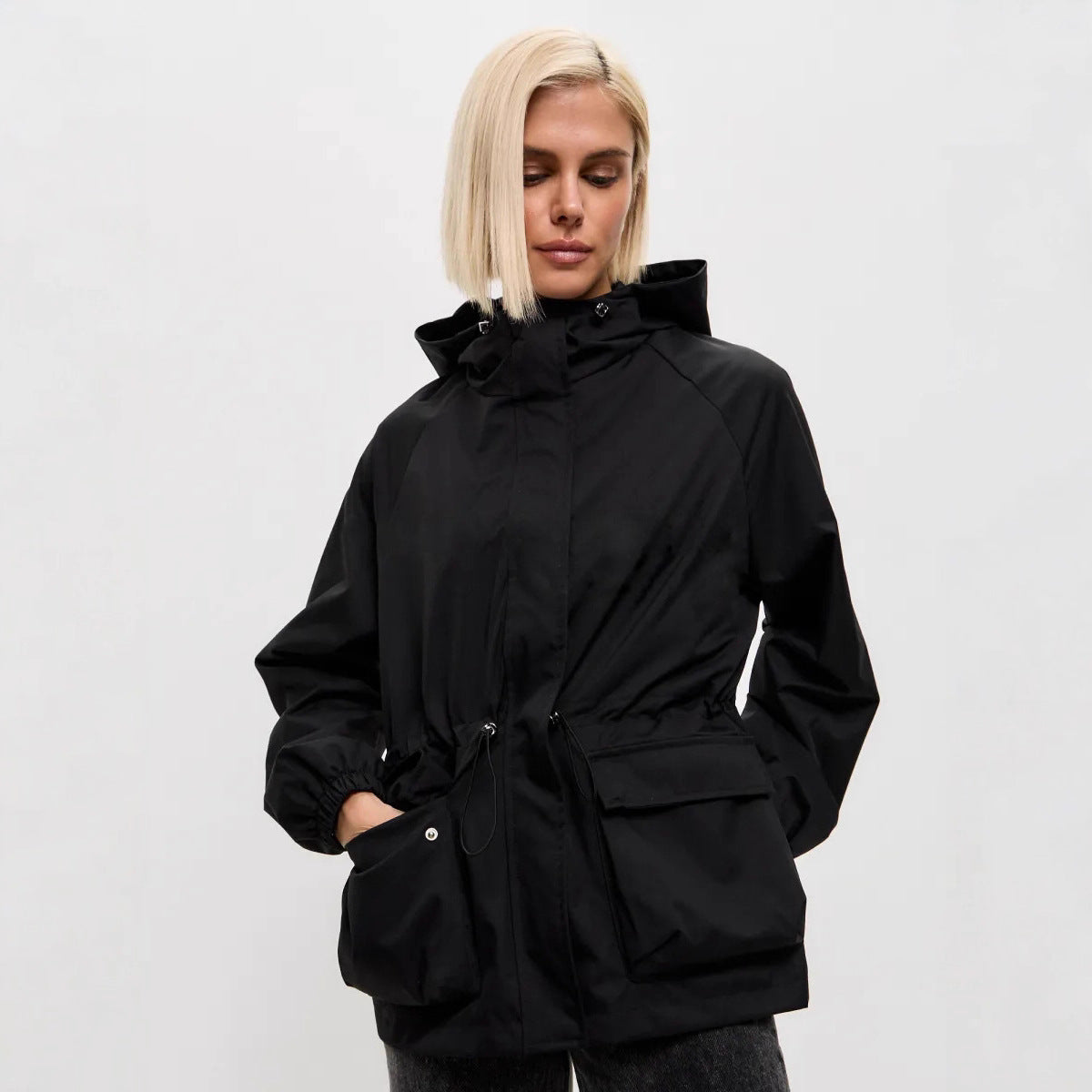 Lightweight women's hooded jacket with drawstring - Practical and casual