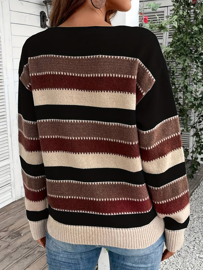 Maglione da donna a righe con girocollo - Morbido e confortevole