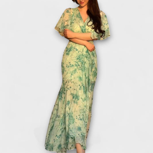 Women's floral V-neck dress – Elegant and flowing style