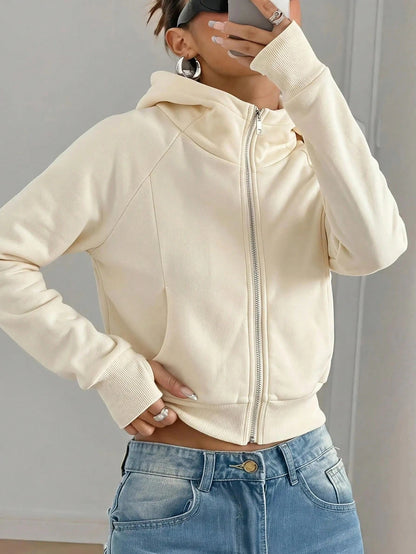 Sweat court femme a capuche uni - Decontracte et confortable