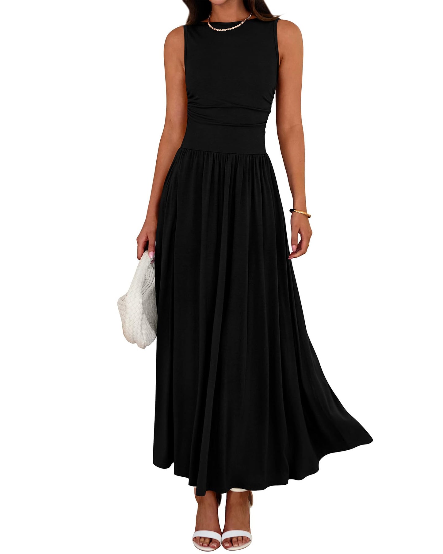 Vestido largo fluido para mujer con bolsillos
