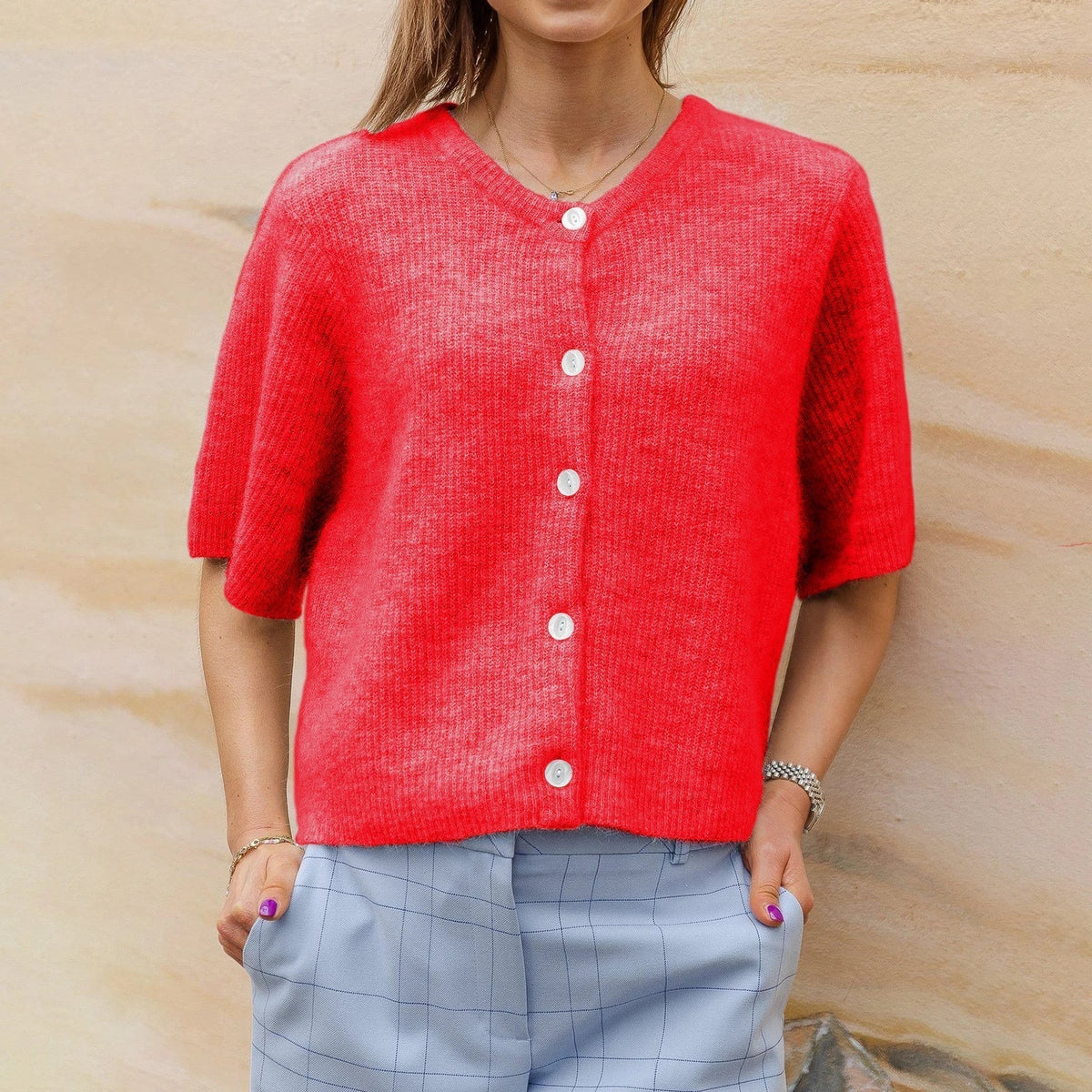 Women's short-sleeved streetwear cardigan - Modern and lightweight