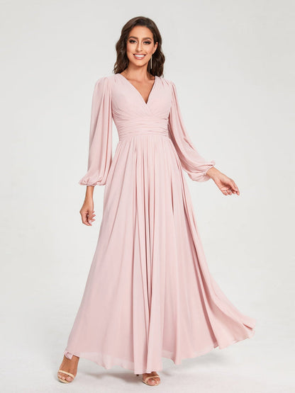 Robe de demoiselle d'honneur à manches longues et coupe trapèze pour femme – Style élégant et formel pour les fêtes de mariage