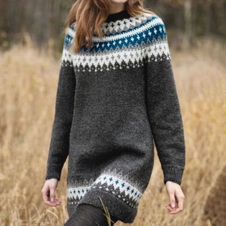 Pull élégant Fair Isle à col rond pour femme – Maille décontractée