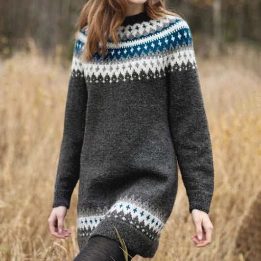 Pull élégant Fair Isle à col rond pour femme – Maille décontractée
