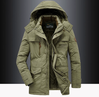 Parka Militar Elegante y Cálida para Hombre – Chaqueta Invernal con Capucha Forrada de Piel
