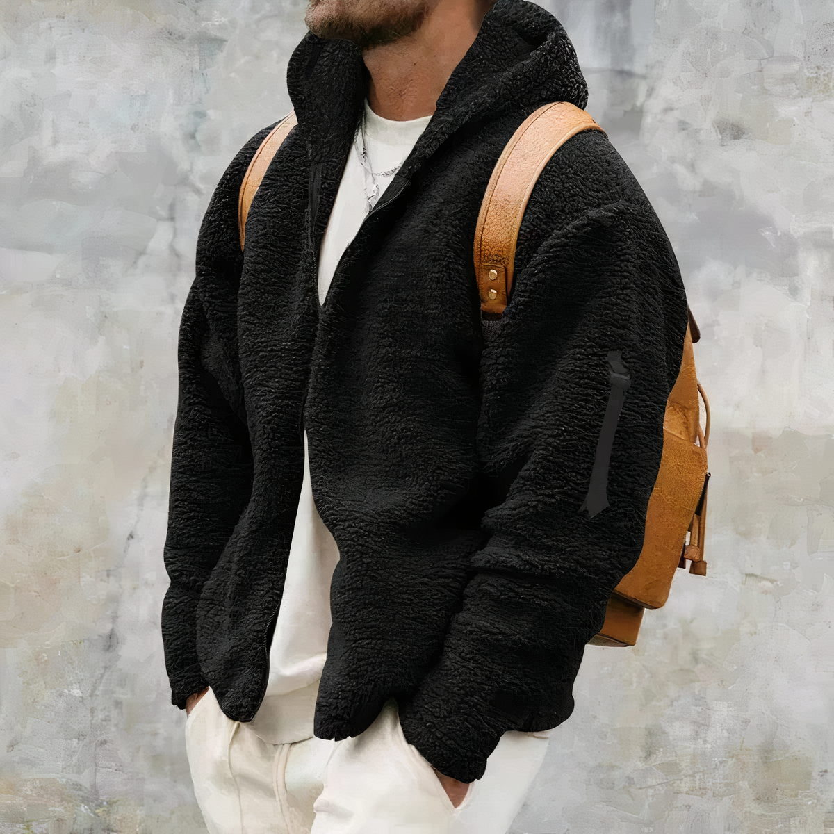 Veste à capuche en sherpa pour homme – Épais manteau zippé d’hiver