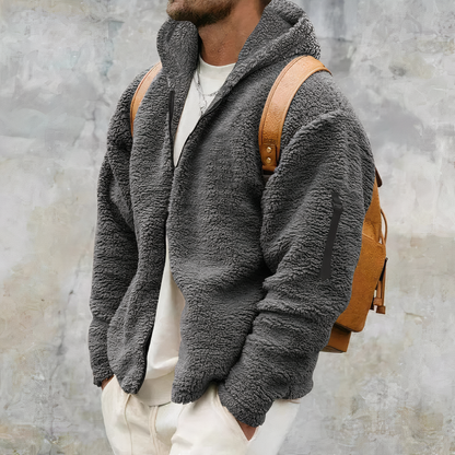 Veste à capuche en sherpa pour homme – Épais manteau zippé d’hiver