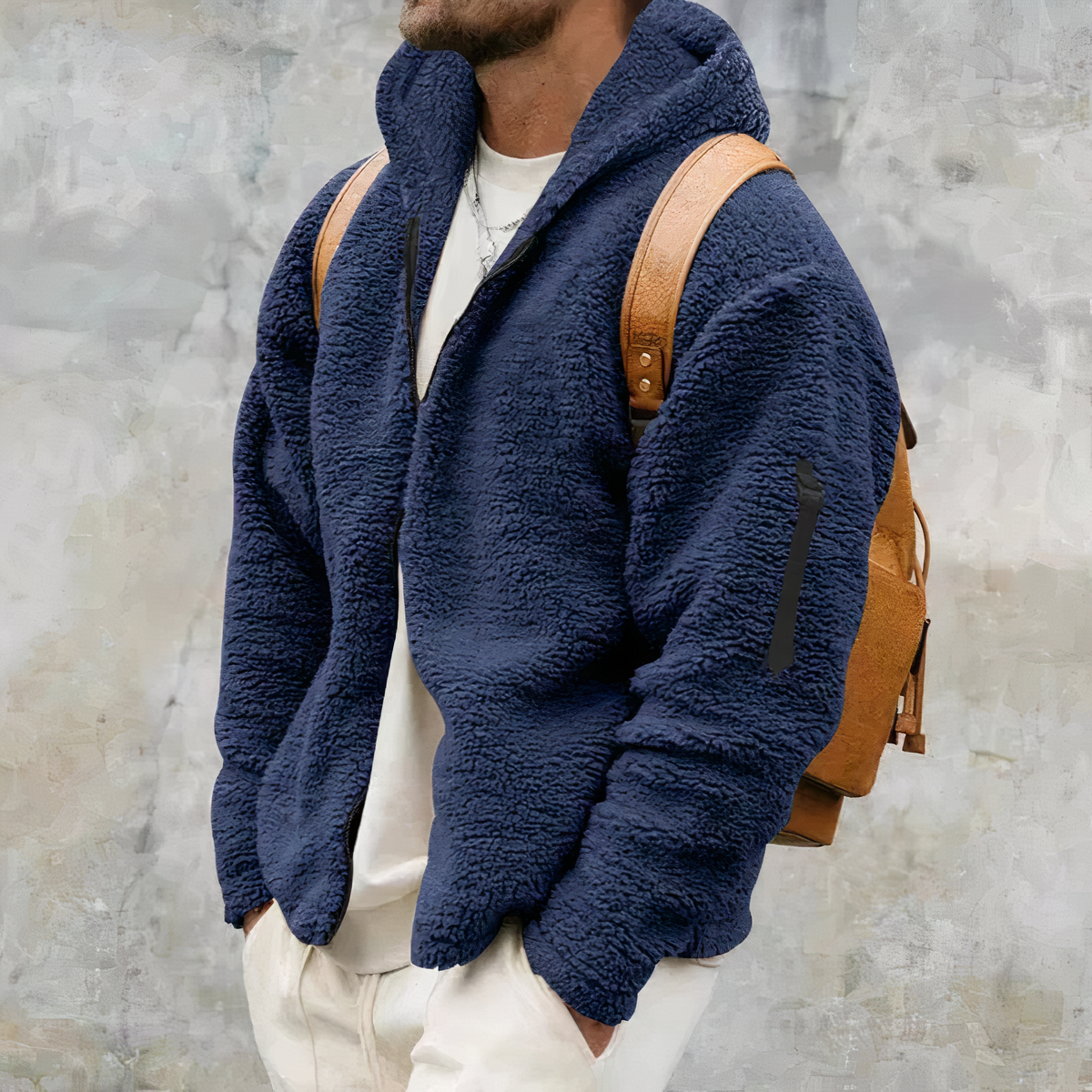 Veste à capuche en sherpa pour homme – Épais manteau zippé d’hiver