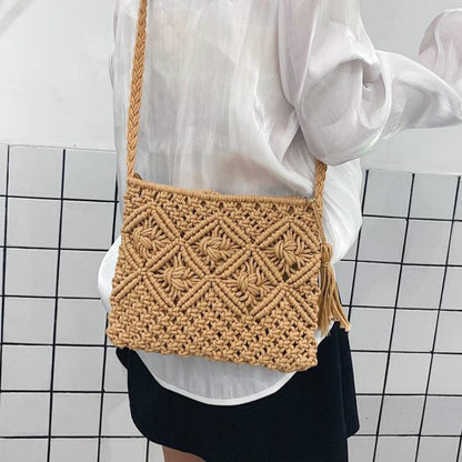 Sac Bandoulière Tressé Femme – Macramé Coton Fait Main Style Estival