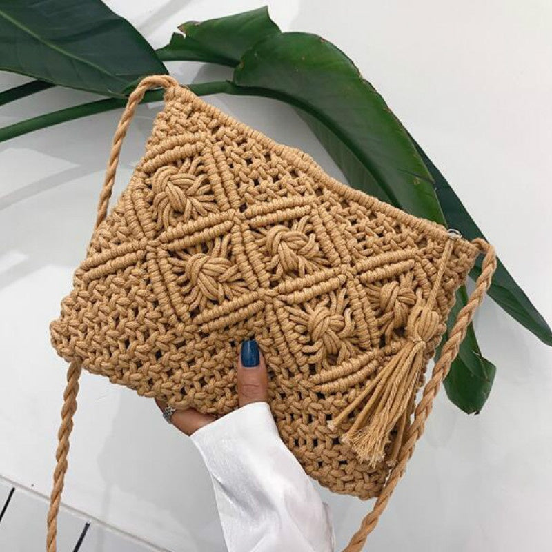 Sac Bandoulière Tressé Femme – Macramé Coton Fait Main Style Estival