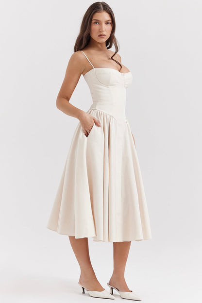 Robe Midi Corset Femme à Bretelles Réglables – Élégante et Flatteuse